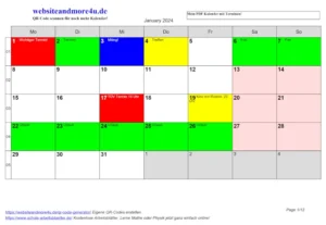 Kostenloser Kalendergenerator mit farblichen Terminen, PDF Download.